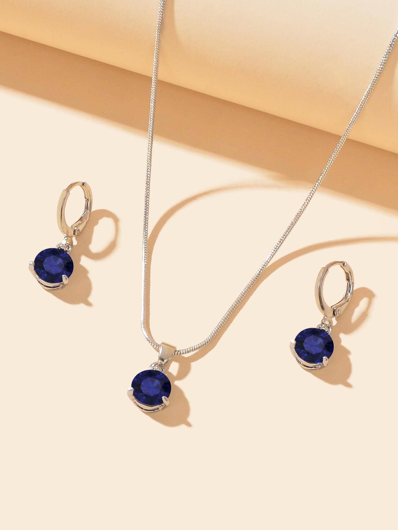 1pc Exquisite Cubic Zirconia Decor Round Pendant Necklace & 1pair Drop Earrings For Women For Party - Negative Apparel