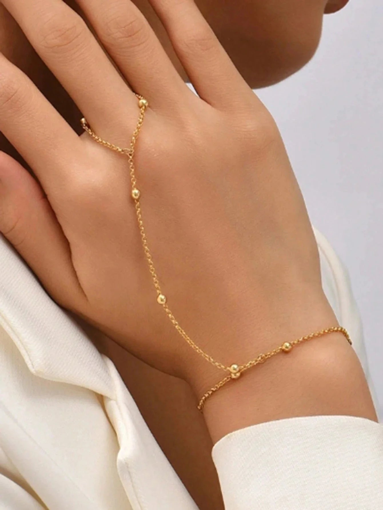 1pc Fashion Pearl Chain Finger Ring, Delicate Bracelet FD - Negative Apparel