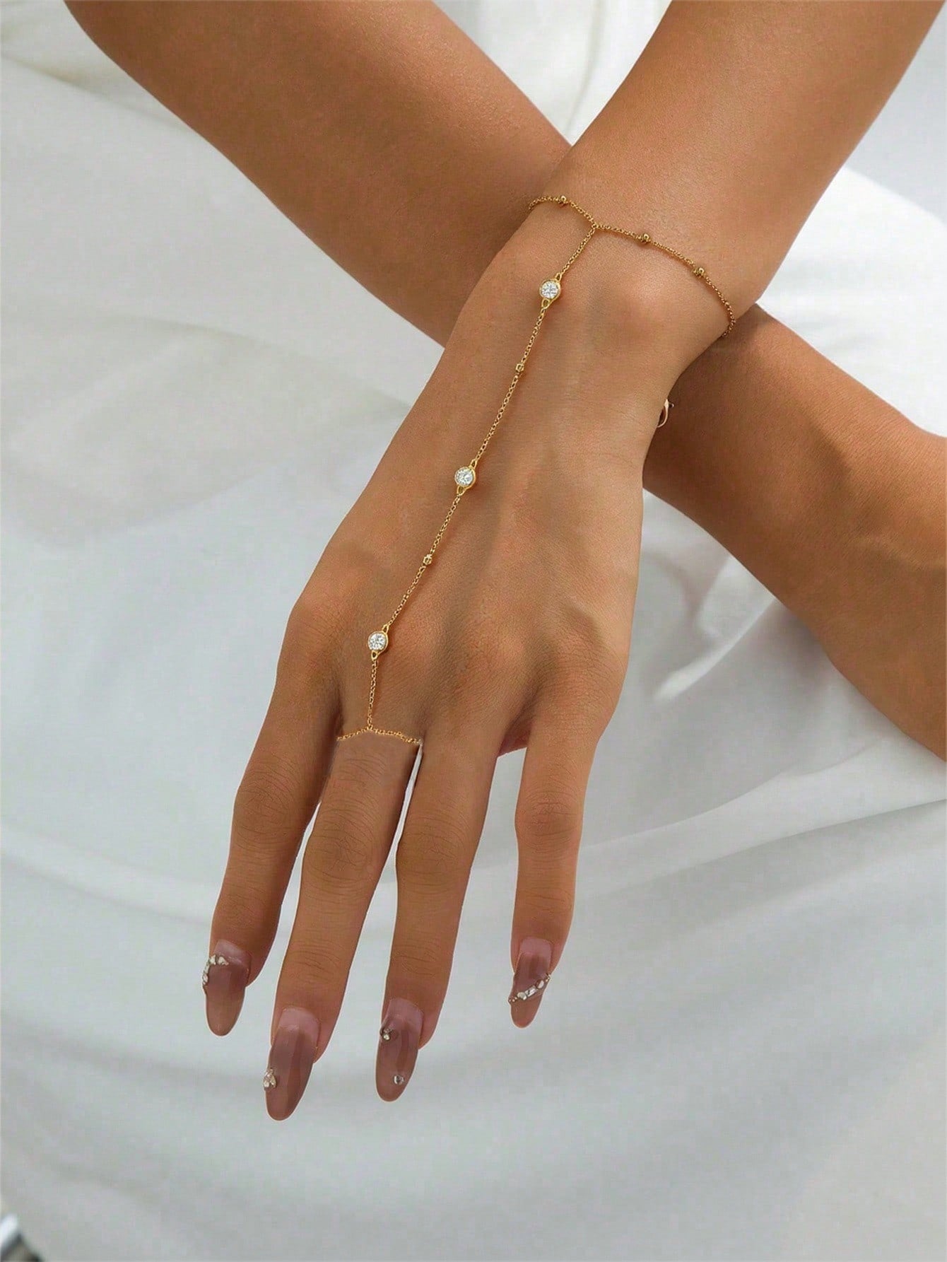 1pc Fashion Pearl Chain Finger Ring, Delicate Bracelet FD - Negative Apparel