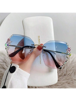 1pc Fashionable Rhinestone Sunglasses For Women, Slimming Effect, UV Protection, Daily Use - Negative Apparel