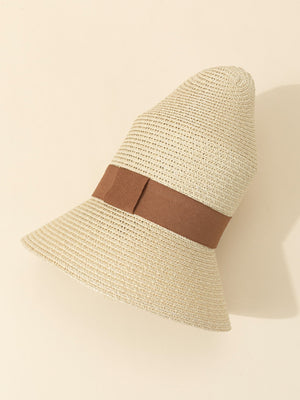 1pc Khaki British Style Vintage Fashion Sun Protection Belt Beach Sunshade Flat Top Straw Hat - Negative Apparel