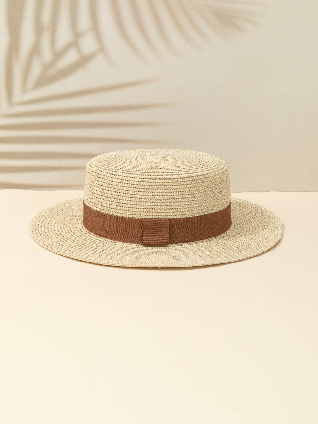 1pc Khaki British Style Vintage Fashion Sun Protection Belt Beach Sunshade Flat Top Straw Hat - Negative Apparel