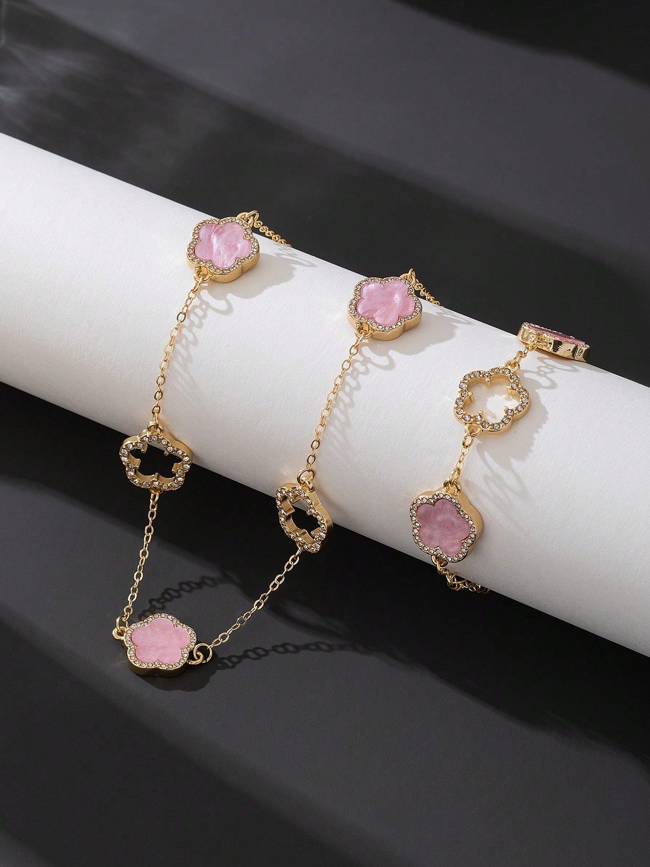 1pc Luxury Elegant Rhinestone Hollow Clover & Flower Charm Bracelet FD - Negative Apparel