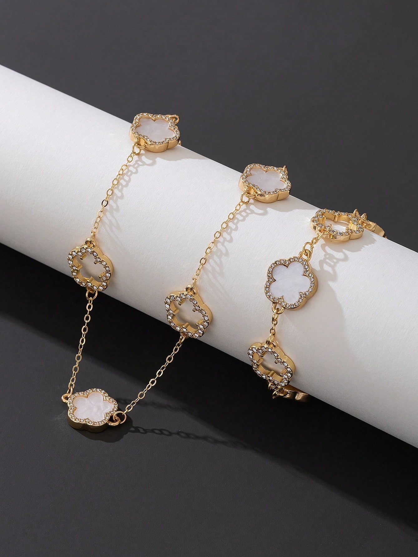 1pc Luxury Elegant Rhinestone Hollow Clover & Flower Charm Bracelet FD - Negative Apparel