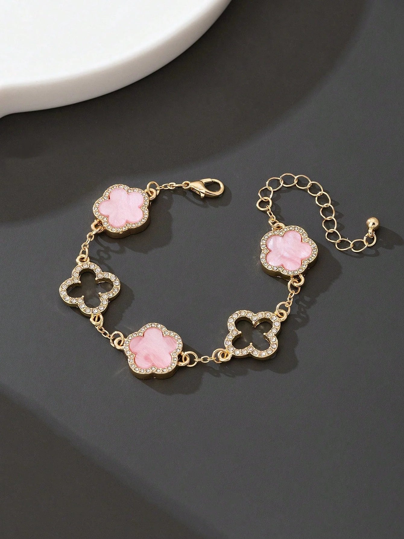 1pc Luxury Elegant Rhinestone Hollow Clover & Flower Charm Bracelet FD - Negative Apparel
