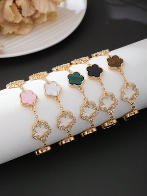 1pc Luxury Elegant Rhinestone Hollow Clover & Flower Charm Bracelet FD - Negative Apparel