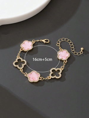 1pc Luxury Elegant Rhinestone Hollow Clover & Flower Charm Bracelet FD - Negative Apparel