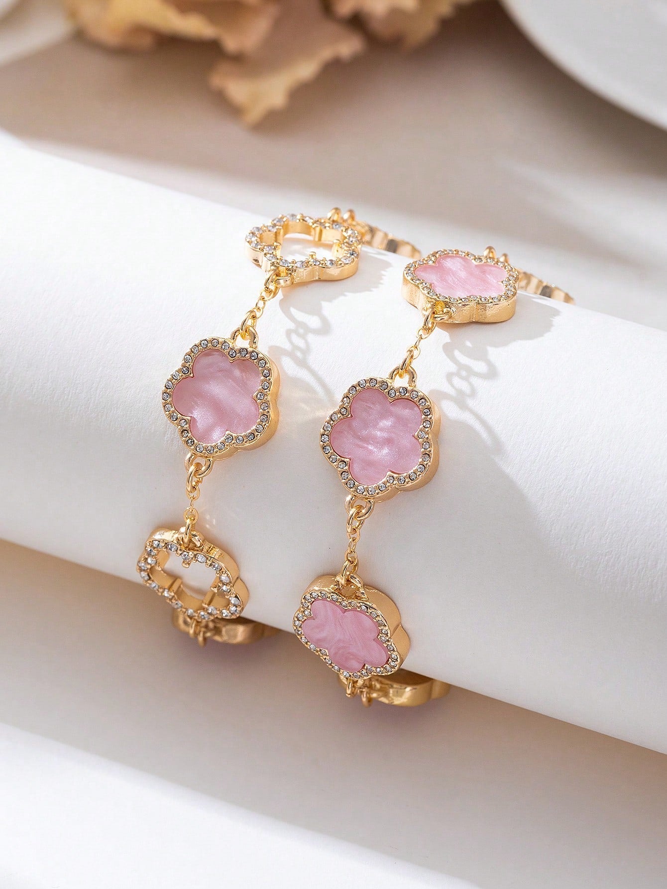 1pc Luxury Elegant Rhinestone Hollow Clover & Flower Charm Bracelet FD - Negative Apparel