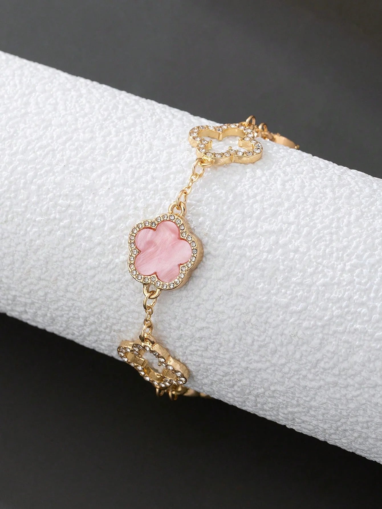 1pc Luxury Elegant Rhinestone Hollow Clover & Flower Charm Bracelet FD - Negative Apparel