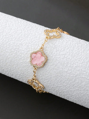 1pc Luxury Elegant Rhinestone Hollow Clover & Flower Charm Bracelet FD - Negative Apparel