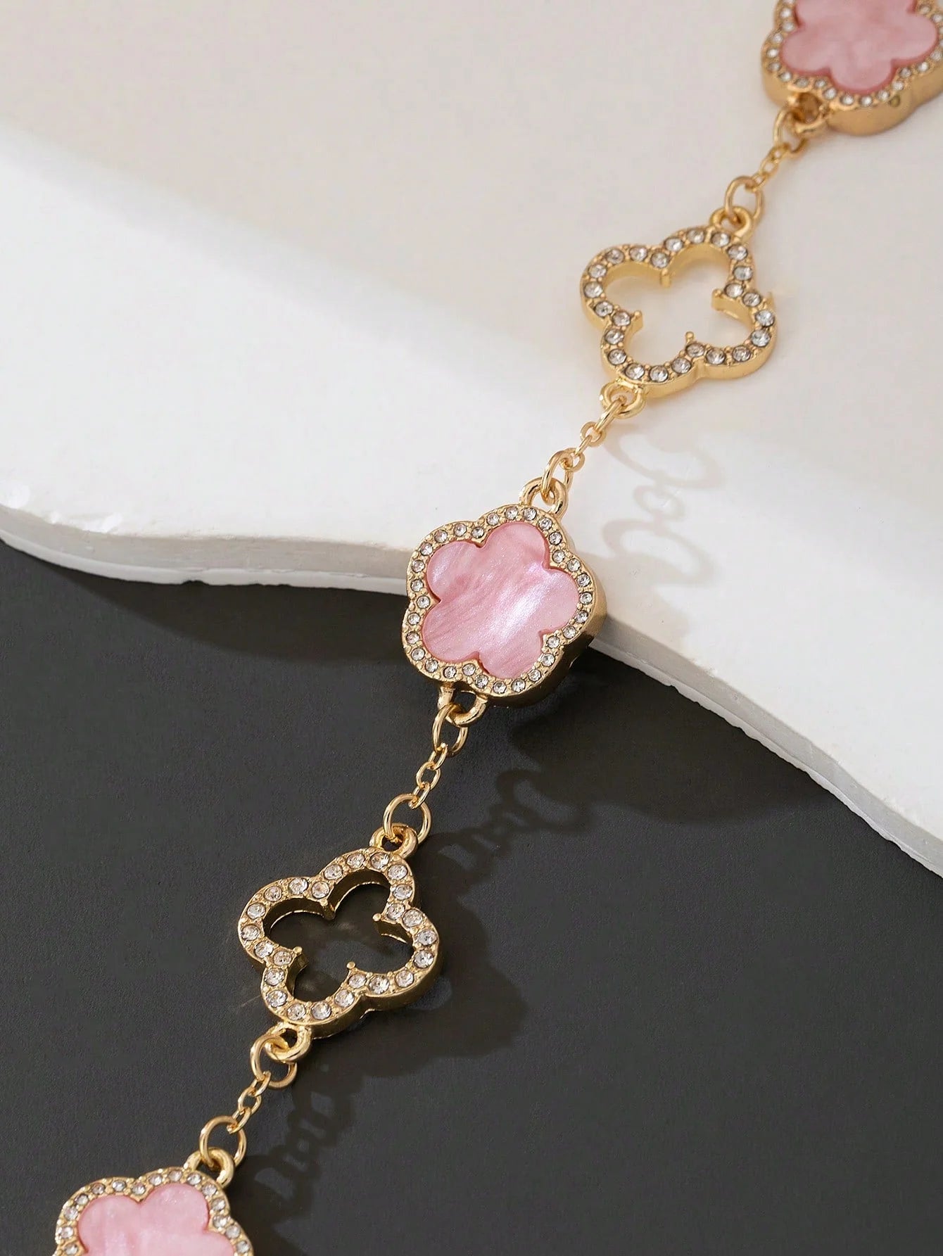 1pc Luxury Elegant Rhinestone Hollow Clover & Flower Charm Bracelet FD - Negative Apparel