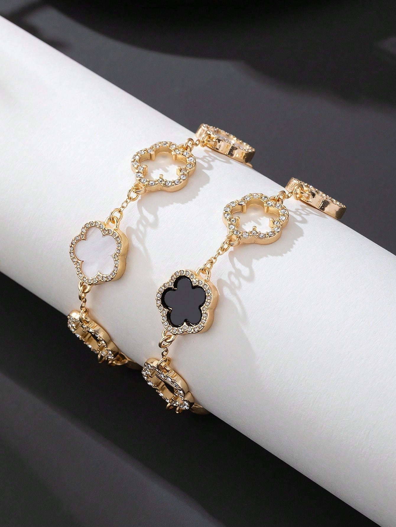 1pc Luxury Elegant Rhinestone Hollow Clover & Flower Charm Bracelet FD - Negative Apparel