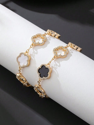 1pc Luxury Elegant Rhinestone Hollow Clover & Flower Charm Bracelet FD - Negative Apparel