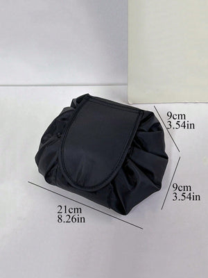 1pc Portable Polyester Makeup Storage Bag, Daily Black Drawstring Design Make Up Organizer Storage Bag For Outdoor Travel - Negative Apparel