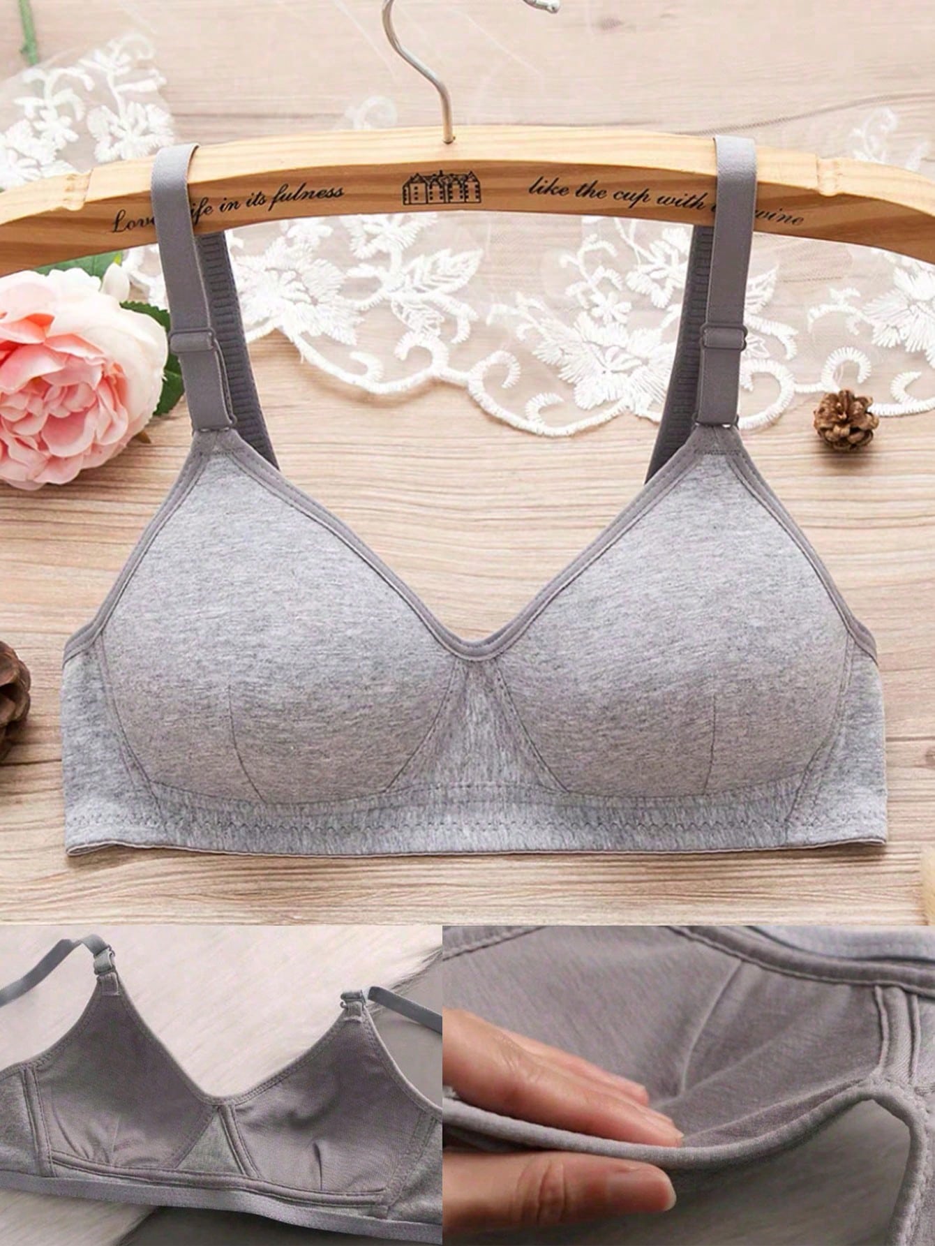 1Pc Push Up Bra Female Bra Gray Sports Bra Gathered Bra Sagging-Proof Comfortable Bra - Negative Apparel