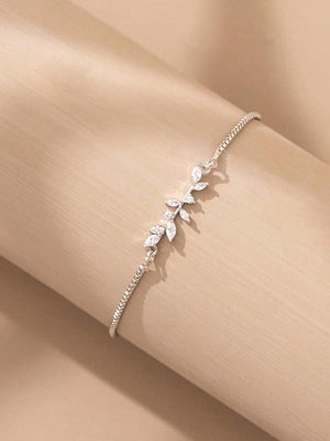 1pc Rhinestone Leaf Decor Bracelet Copper Jewelry - Negative Apparel