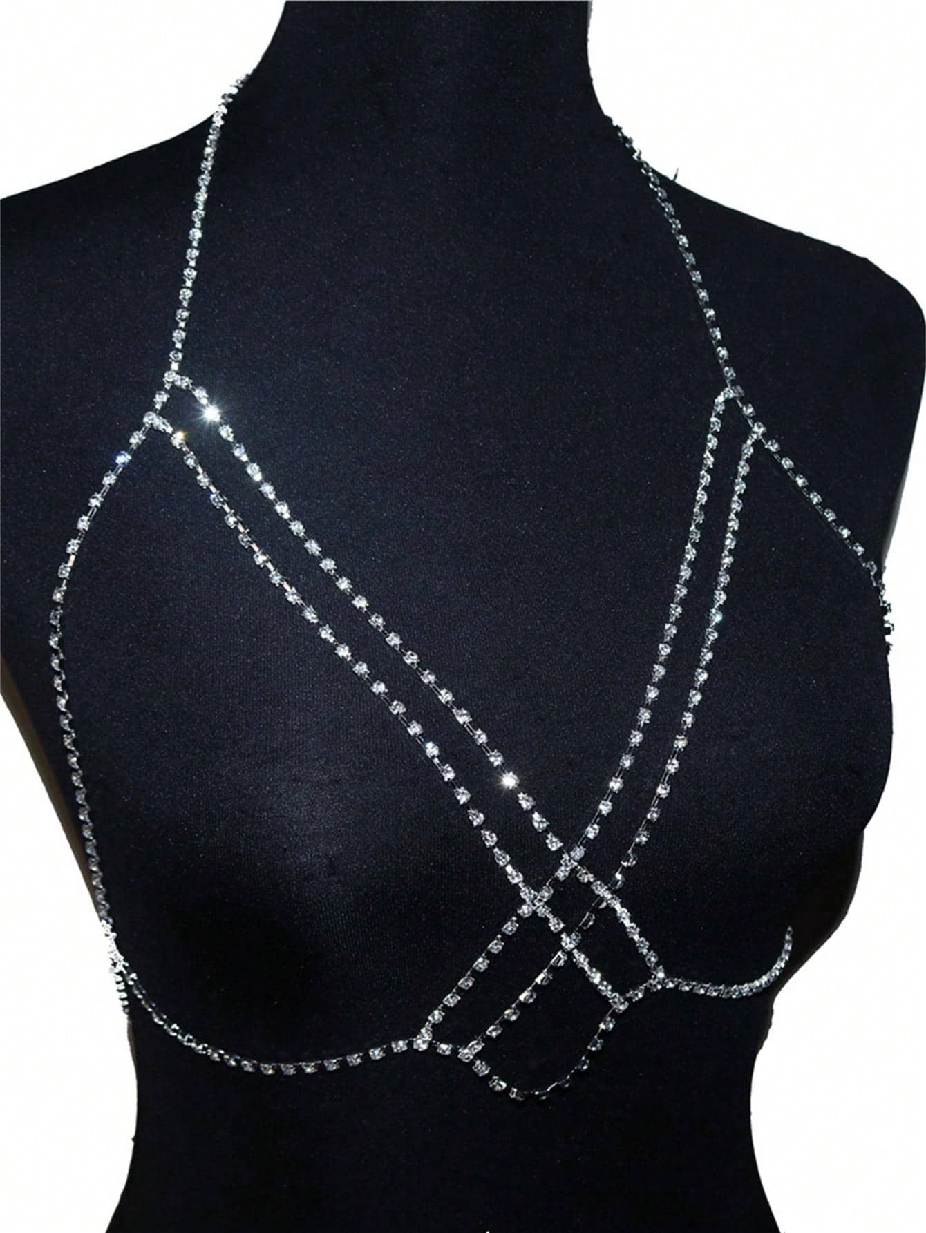 1pc Sexy Rhinestone Chest Chain For Women's Nightclub Bikini Accessory - Negative Apparel