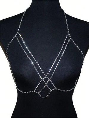 1pc Sexy Rhinestone Chest Chain For Women's Nightclub Bikini Accessory - Negative Apparel