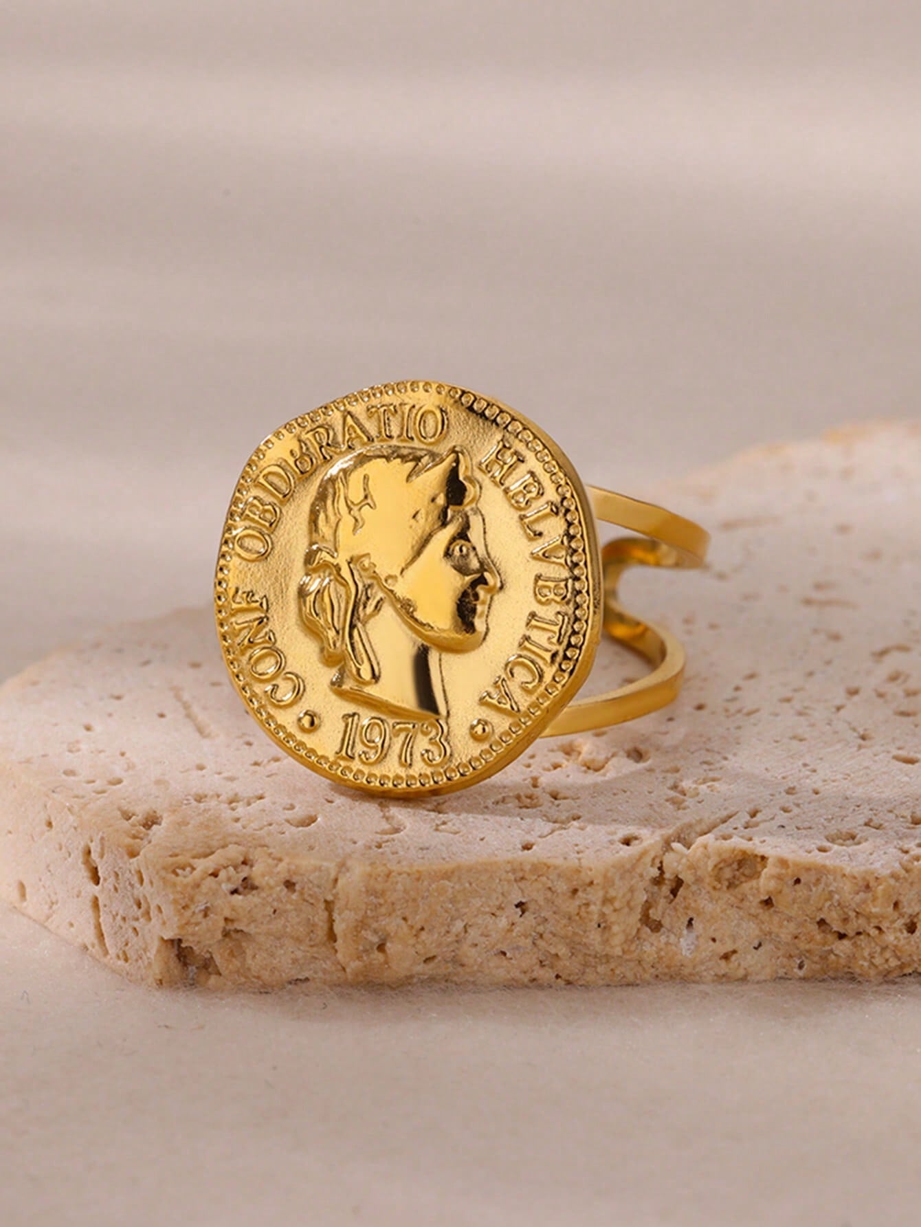 1Pc Vintage Ancient Greek Arethusa Goddess Coin Ring - Negative Apparel