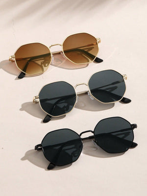 1pc Women Geometric Frame Copper Classical Fashion Golden Sunglasses For Outdoor Travel UV400 Daily School Clothing Accessories - Negative Apparel