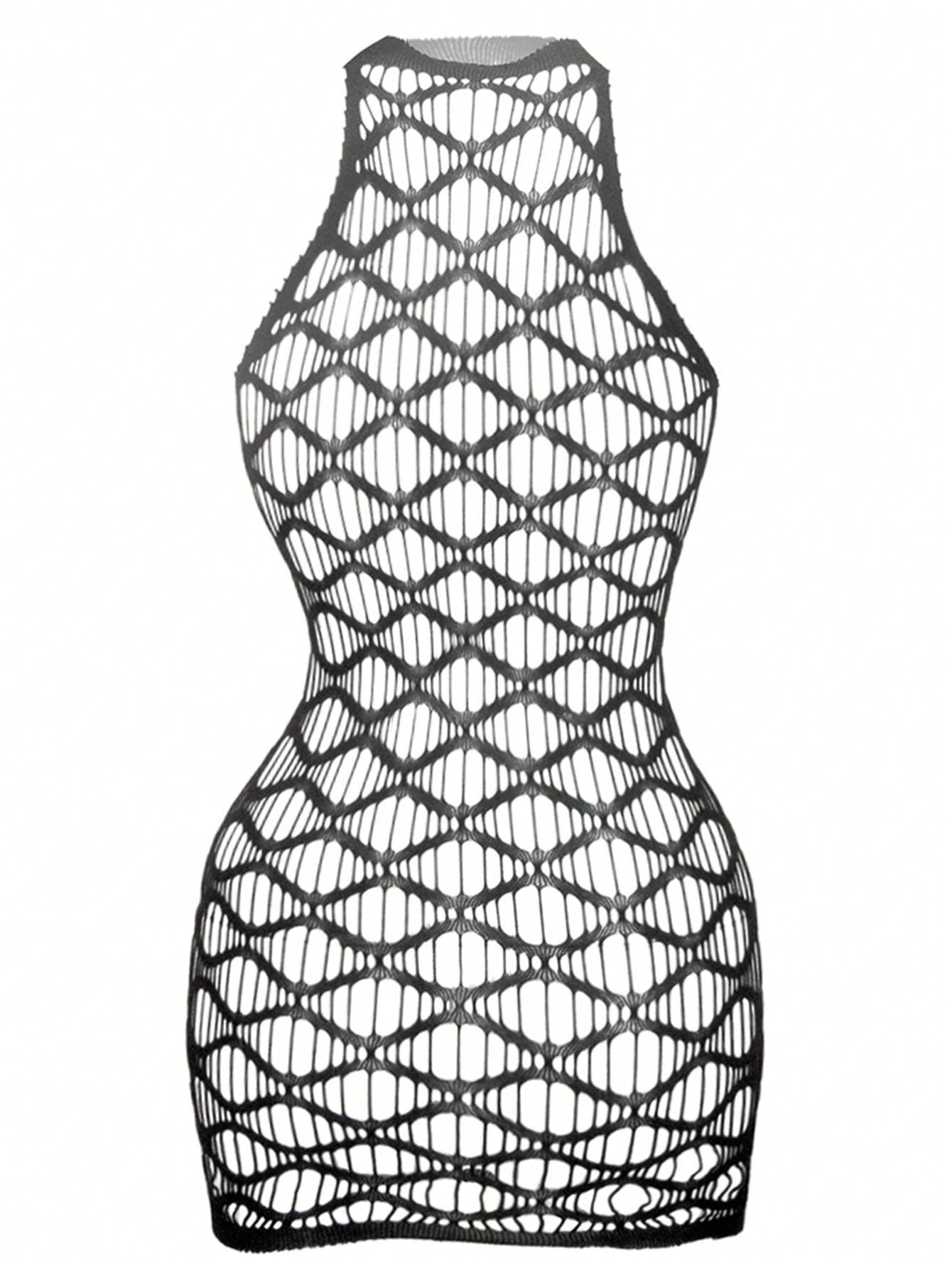 1PC Women Sexy Lingerie Cover Up Without Bikini Sexy Fishnet Hollow Out Bodycon Dress - Negative Apparel