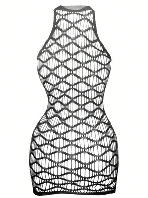 1PC Women Sexy Lingerie Cover Up Without Bikini Sexy Fishnet Hollow Out Bodycon Dress - Negative Apparel