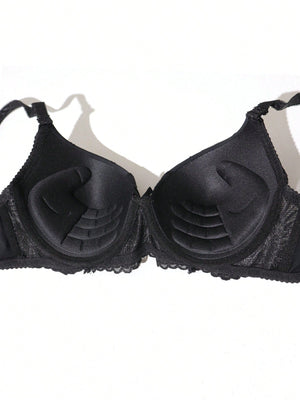 1pc Women's Black Lace Edge Thick Padded Bra With Side Support For Push Up And Ridding Of Underarm Fat - Negative Apparel