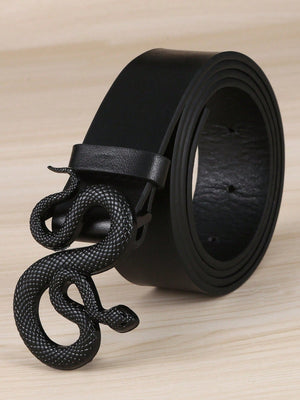 1pc Women's Black PU Snake Buckle Fashion Waist Belt, Perfect Clothing Accessory - Negative Apparel