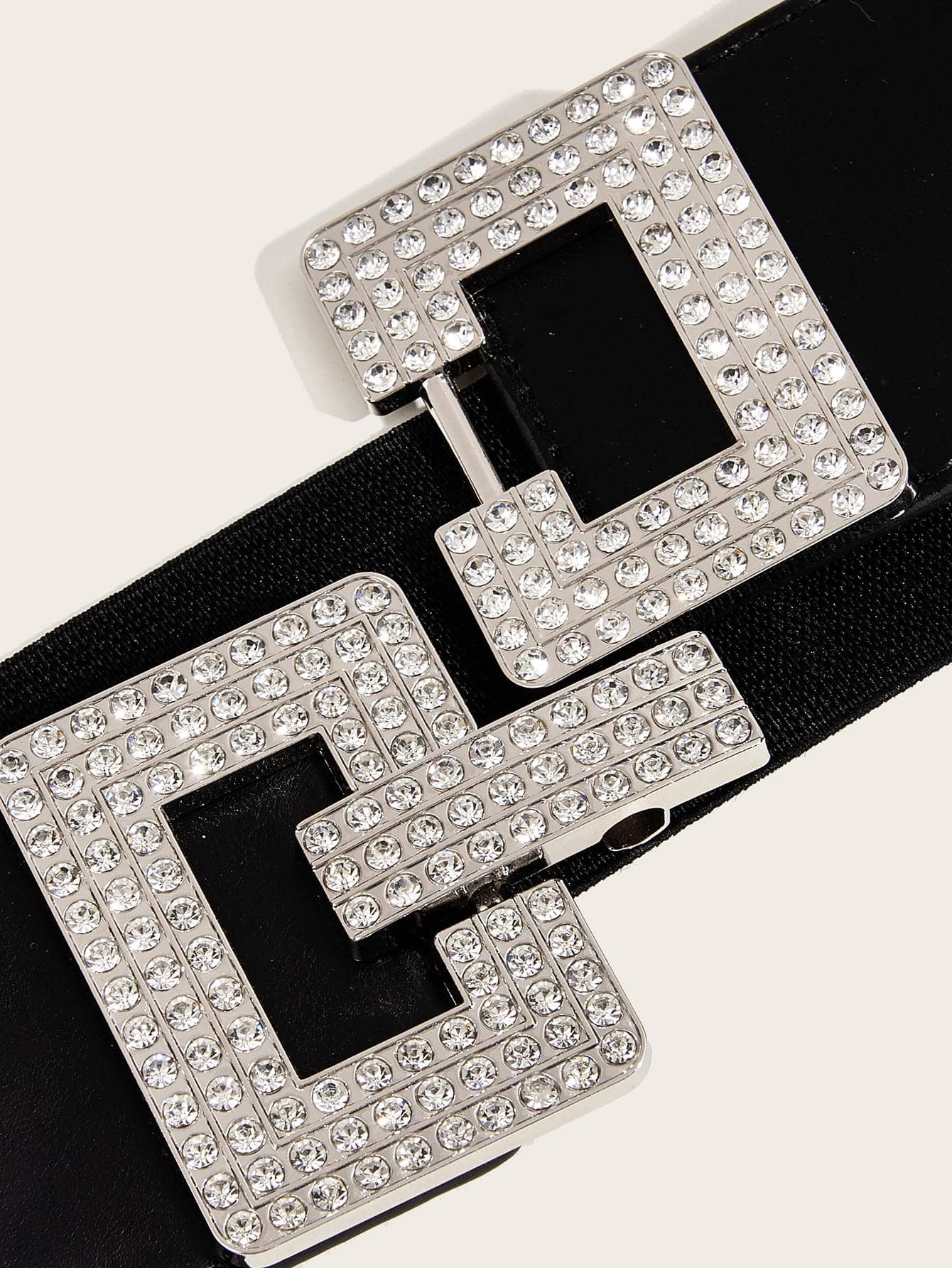 1pc Women's Fashionable Elastic Waistband Decorated Dress Belt With Square Shaped Buckle & Rhinestone Detail, Suitable For Daily And Party Use - Negative Apparel