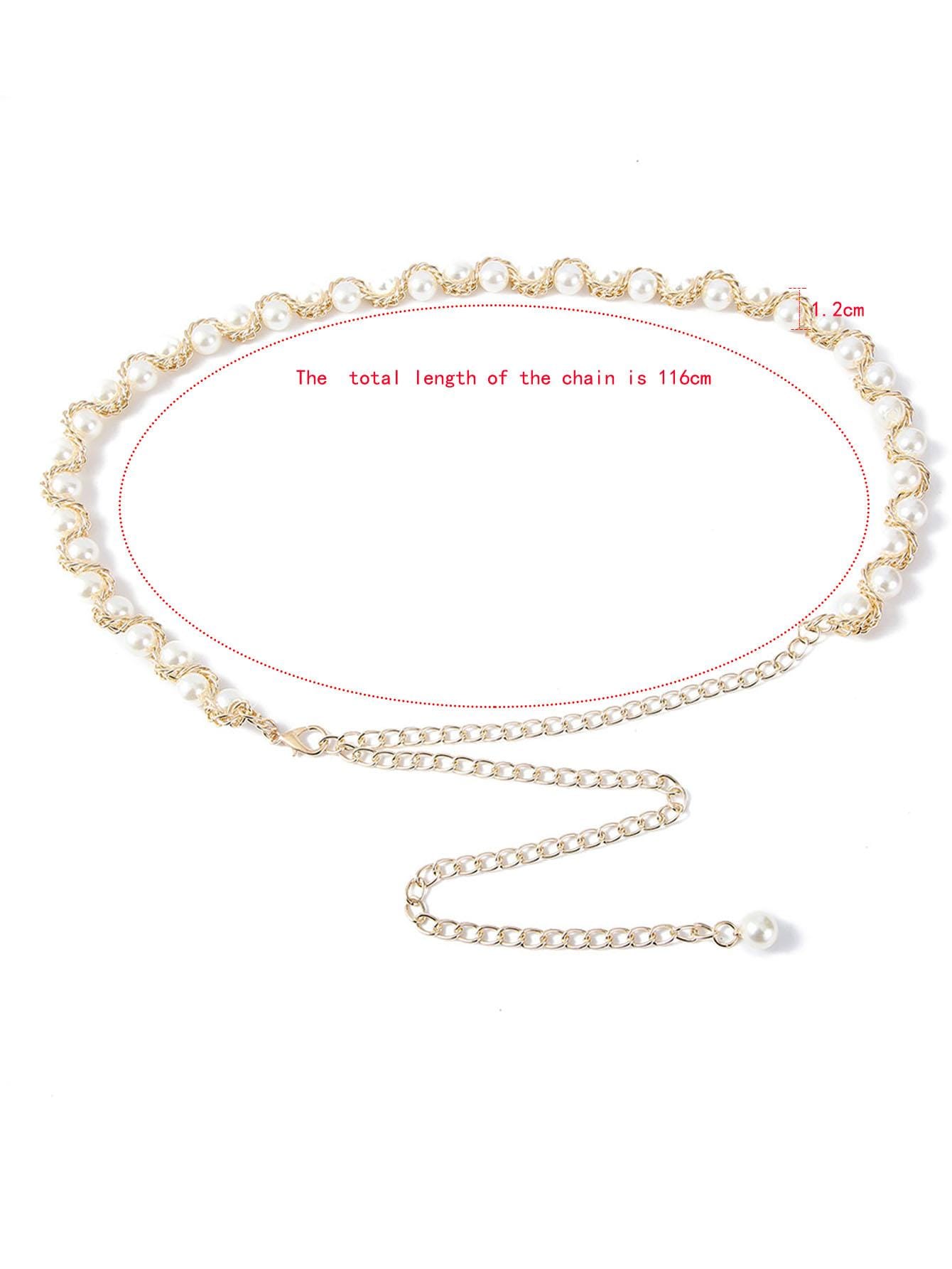 1pc Women's Golden Fashionable Pearl Decor Waist Chain, All-match Accessory To Match Dresses, Shirts, Etc. - Negative Apparel