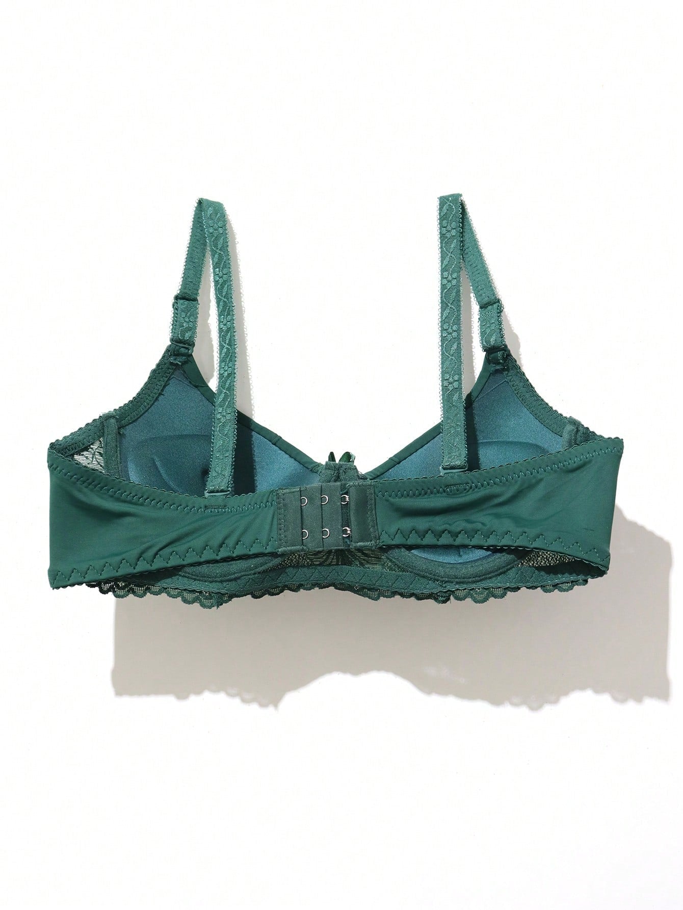 1pc Women's Thick Padded Lace Bra With Underwire And Side Support, Green - Negative Apparel