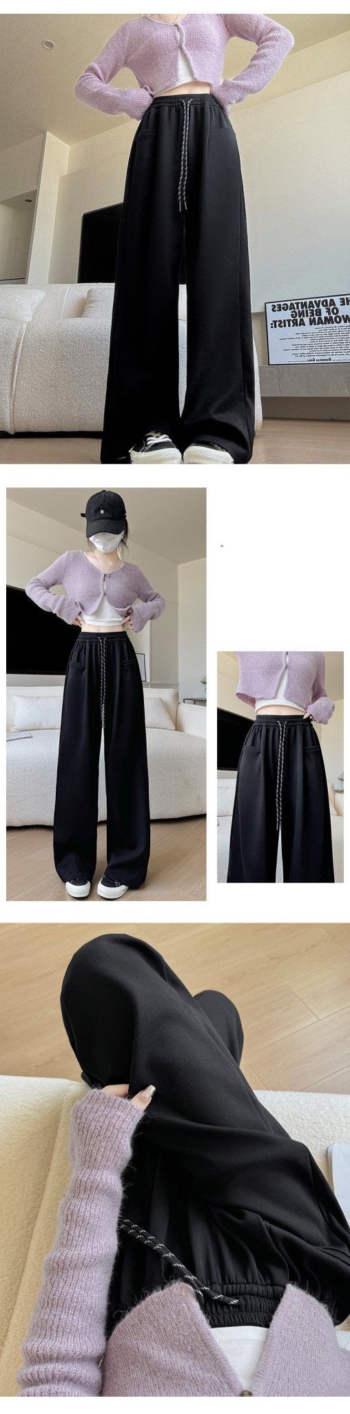 2024 high waist lazy wide leg pants loose casual sports pants - Negative Apparel