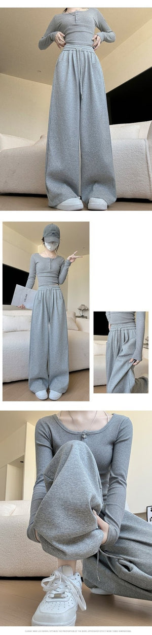 2024 high waist lazy wide leg pants loose casual sports pants - Negative Apparel