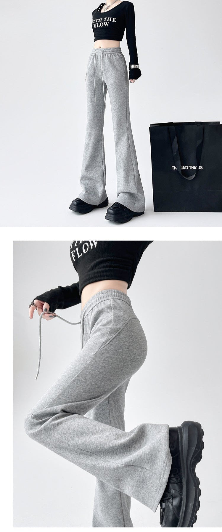 2024 New Casual Sweatpants High Waist Drape Horseshoe Pants - Negative Apparel