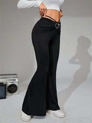 2024 new elegant love button back tie wide leg flared pants - Negative Apparel