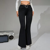 2024 new elegant love button back tie wide leg flared pants - Negative Apparel