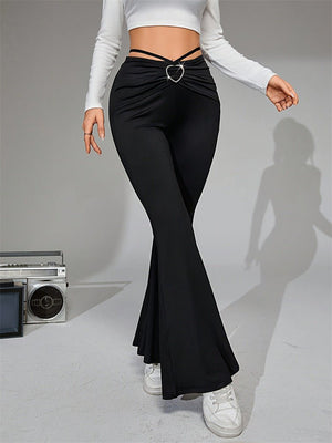 2024 new elegant love button back tie wide leg flared pants - Negative Apparel