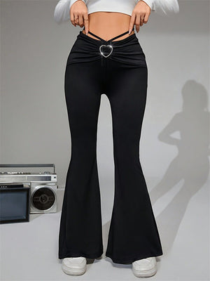 2024 new elegant love button back tie wide leg flared pants - Negative Apparel