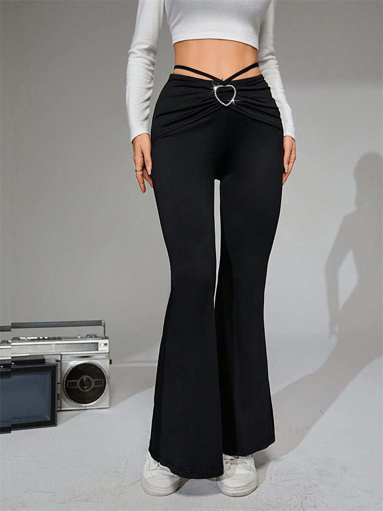 2024 new elegant love button back tie wide leg flared pants - Negative Apparel