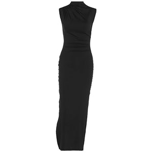 2024 new style solid color slit high waist slim sexy sleeveless long women's dress - Negative Apparel