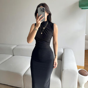 2024 new style solid color slit high waist slim sexy sleeveless long women's dress - Negative Apparel