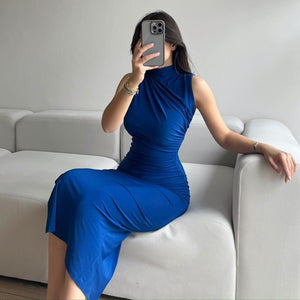 2024 new style solid color slit high waist slim sexy sleeveless long women's dress - Negative Apparel