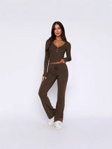 2024 slim fit sxy long sleeve top lace - up trousers co - ord - Negative Apparel