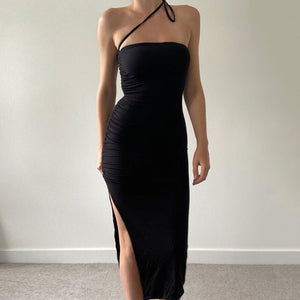 2024 summer new pleated slit backless tube top sexy slim dress - Negative Apparel