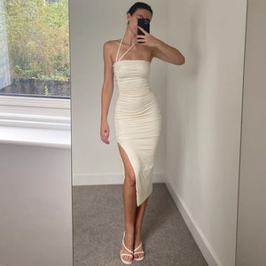 2024 summer new pleated slit backless tube top sexy slim dress - Negative Apparel