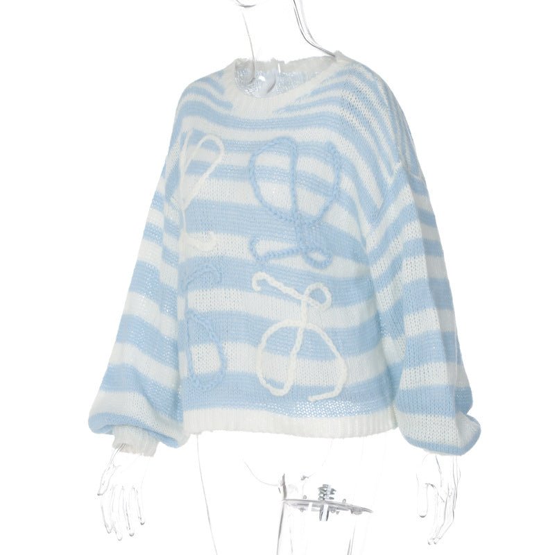 2024 winter color striped contrast sweater women's loose pullover sweater - Negative Apparel