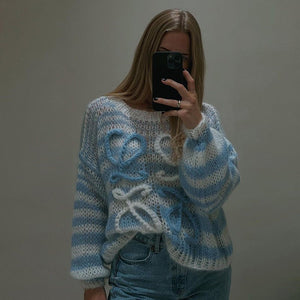 2024 winter color striped contrast sweater women's loose pullover sweater - Negative Apparel