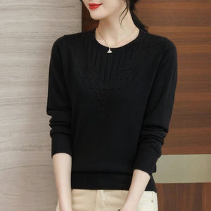2025 autumn new long - sleeved sweater crew - neck knitted bottoming shirt middle - aged women's foreign - style shirt fashionable versatile top - Negative Apparel