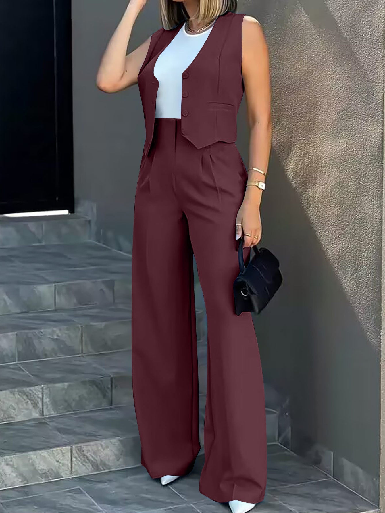 2025 European suit vest vest wide - leg pants casual suit - Negative Apparel