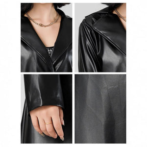 2025 extended trench coat spring and autumn anti - wrinkle fashion women's leather jacket - Negative Apparel